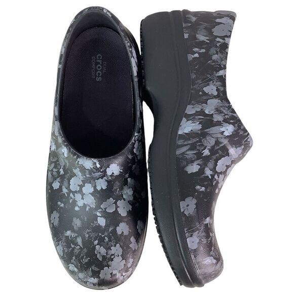 Crocs Neria Pro II Clogs Slip Resistant Work Gray Black Floral WOMENS Sz W11 - Picture 1 of 10
